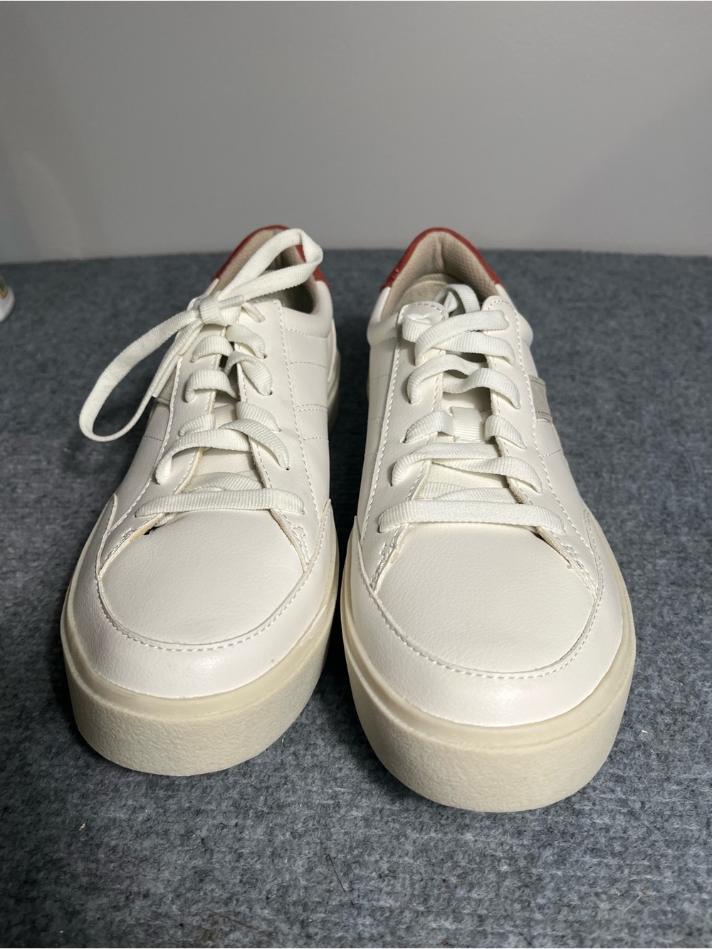 Dr. Scholl's Men's Cream Platform Lace-Up Sneakers with Red Heel Accent